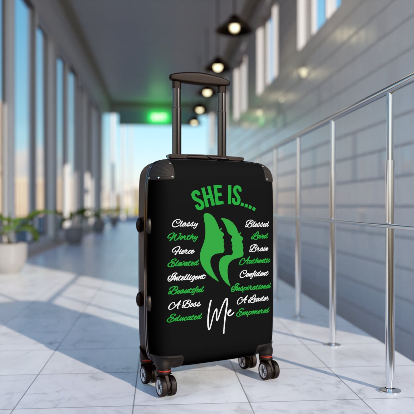 She Is...Travel Luggage Green & White