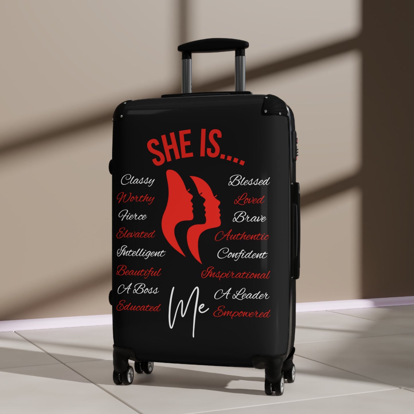 She Is...Travel Luggage Red & White