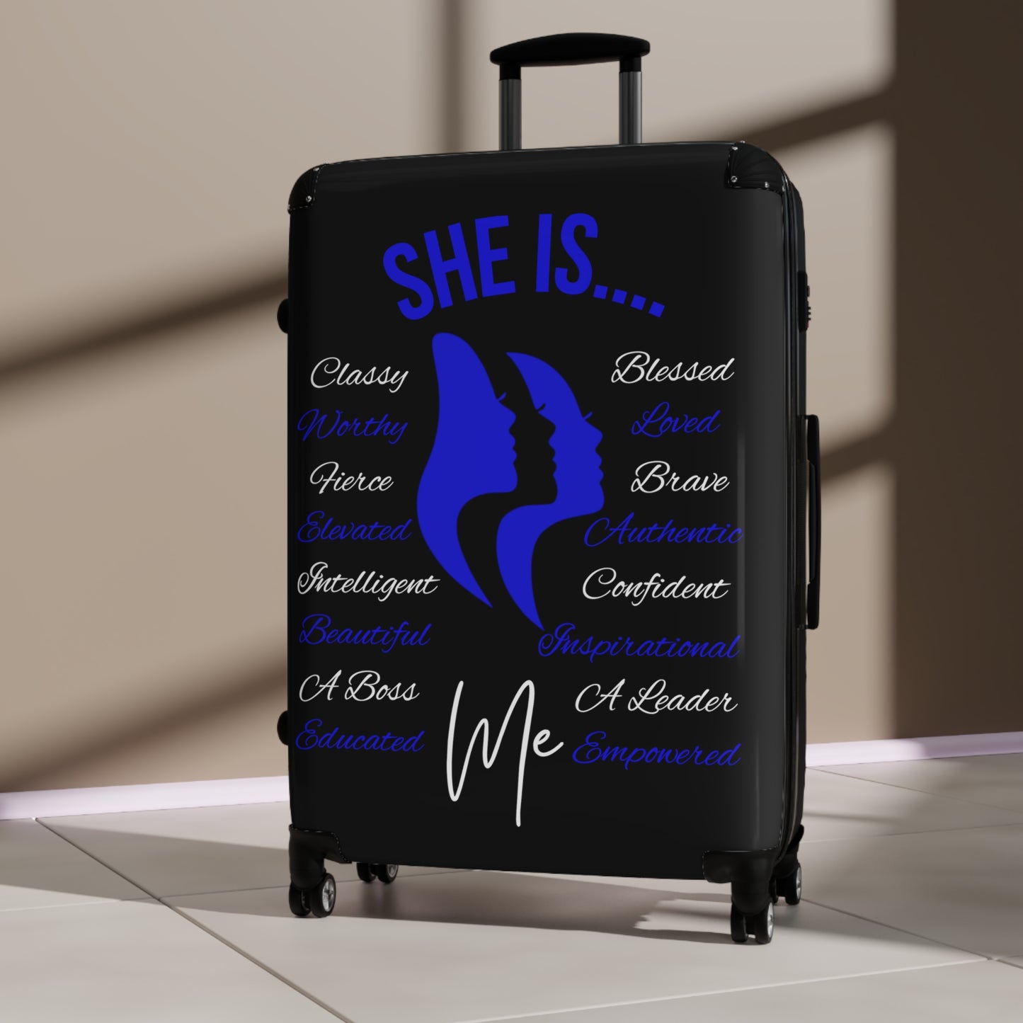 She Is...Travel Luggage Blue & White