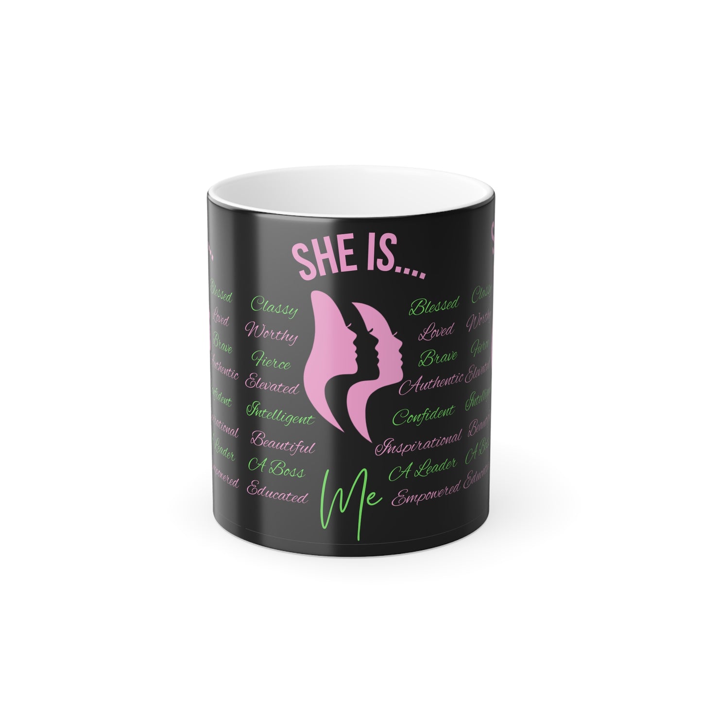 She Is...Morphing Mug, 11oz Pink & Green