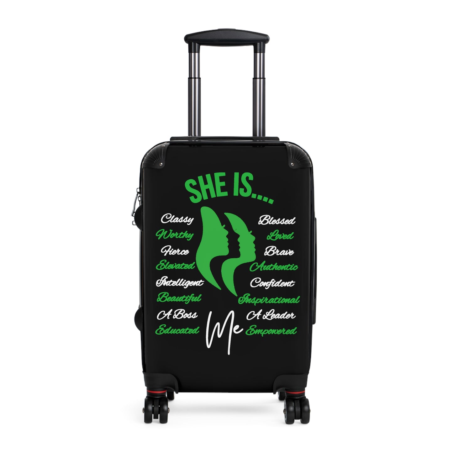 She Is...Travel Luggage Green & White