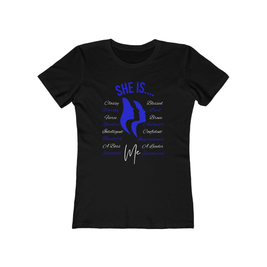 She Is... Inspirational Boyfriend Tee for Women Blue & Yellow