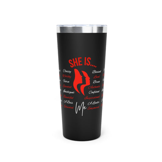 She Is... Copper Vacuum Insulated Tumbler, 22oz Red & White