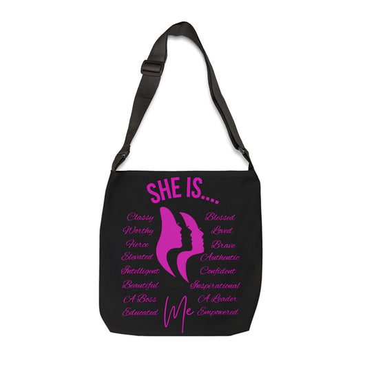 She Is... Adjustable Tote Bag (AOP) Fuchsia
