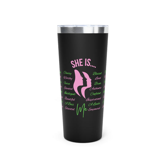 She Is... Copper Vacuum Insulated Tumbler, 22oz Pink & Green