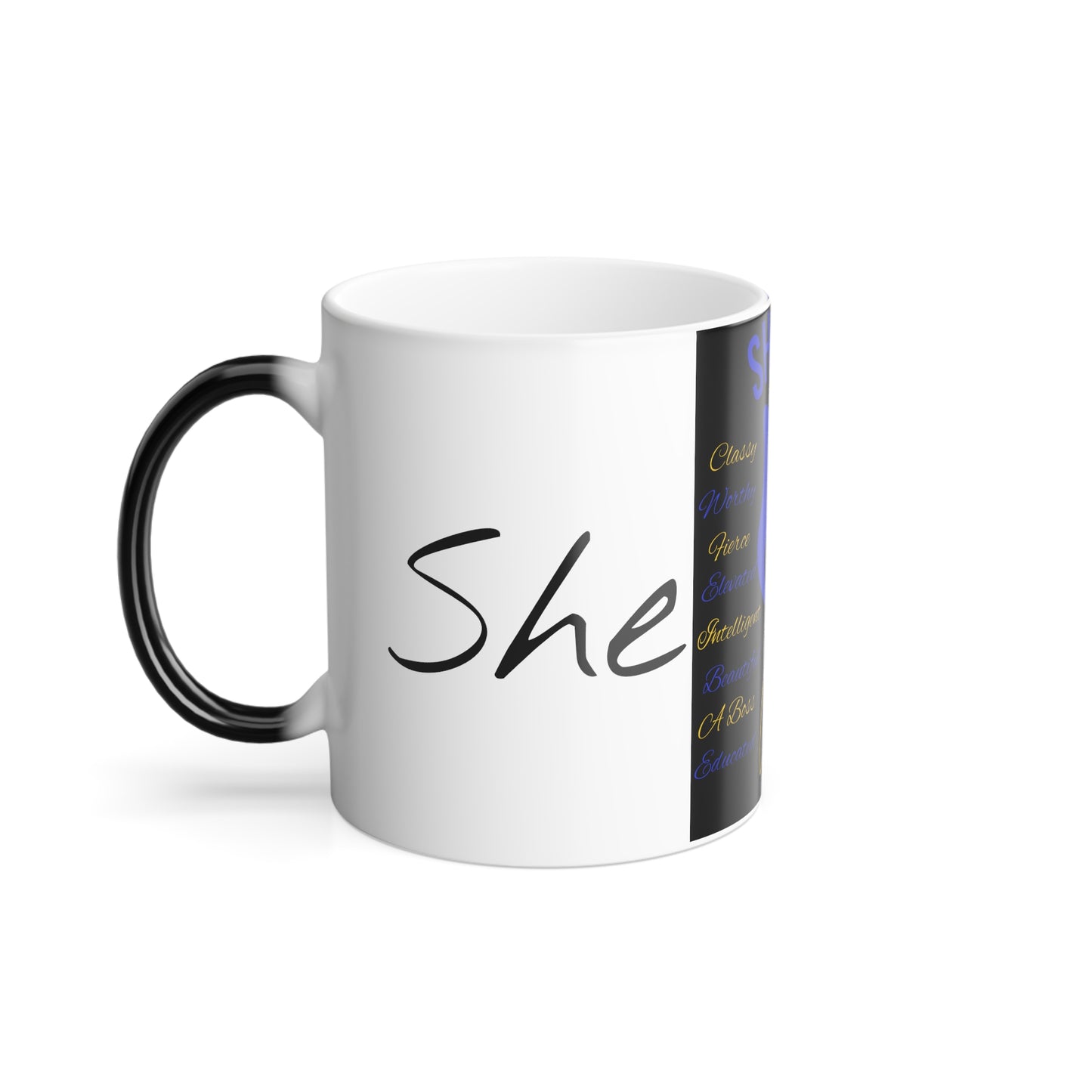 She Is...Morphing Mug, 11oz Blue & Yellow Centered