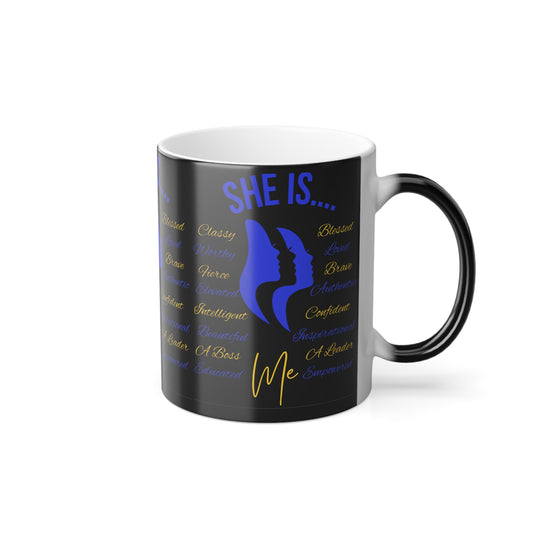 She Is...Morphing Mug, 11oz Blue & Yellow