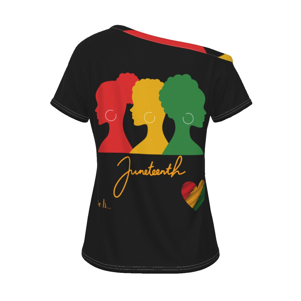 She Is...Juneteenth Black All-Over Print Women's Off-Shoulder T-shirt