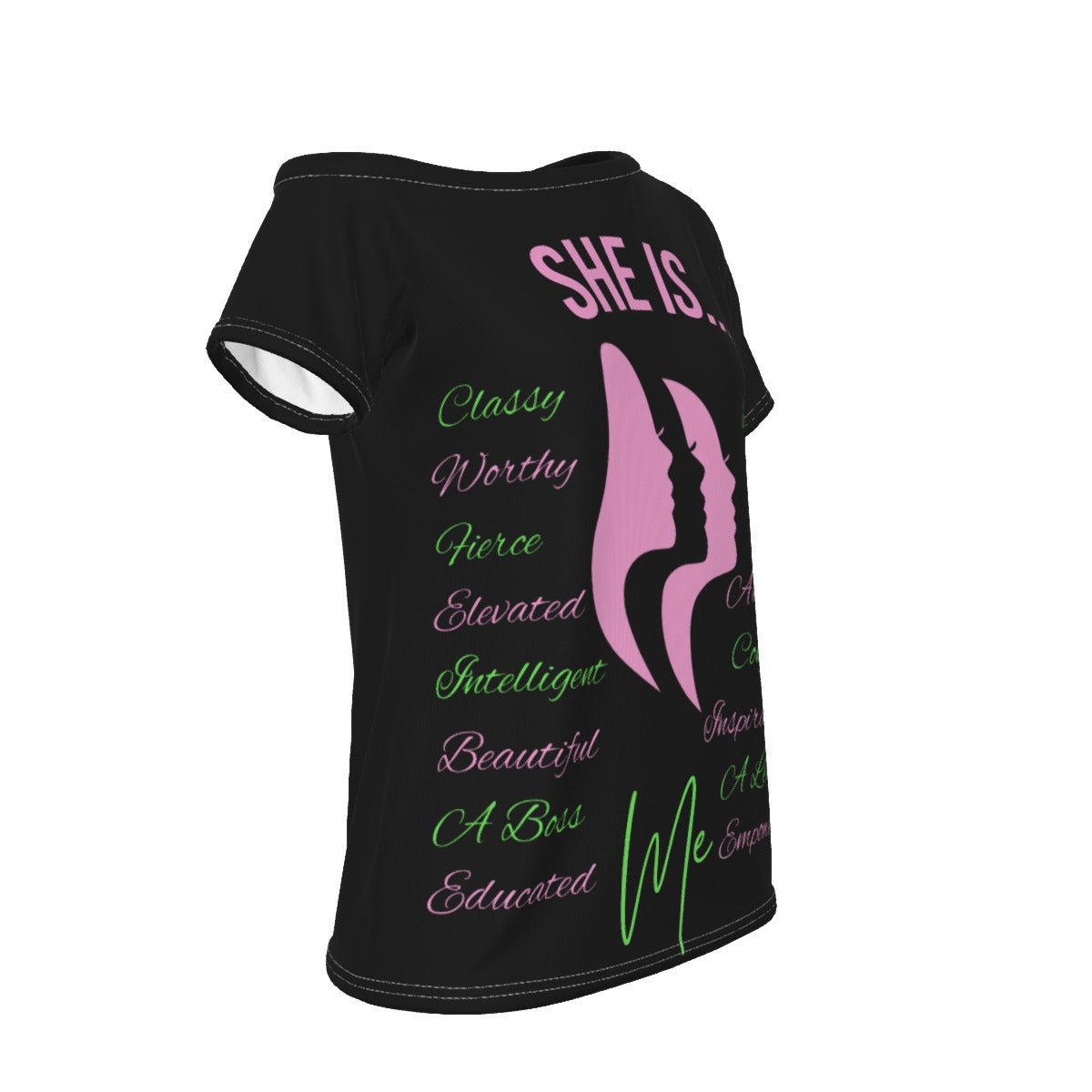 She Is...Jersey All-Over Print Women's Off-Shoulder T-shirt Pink & Green