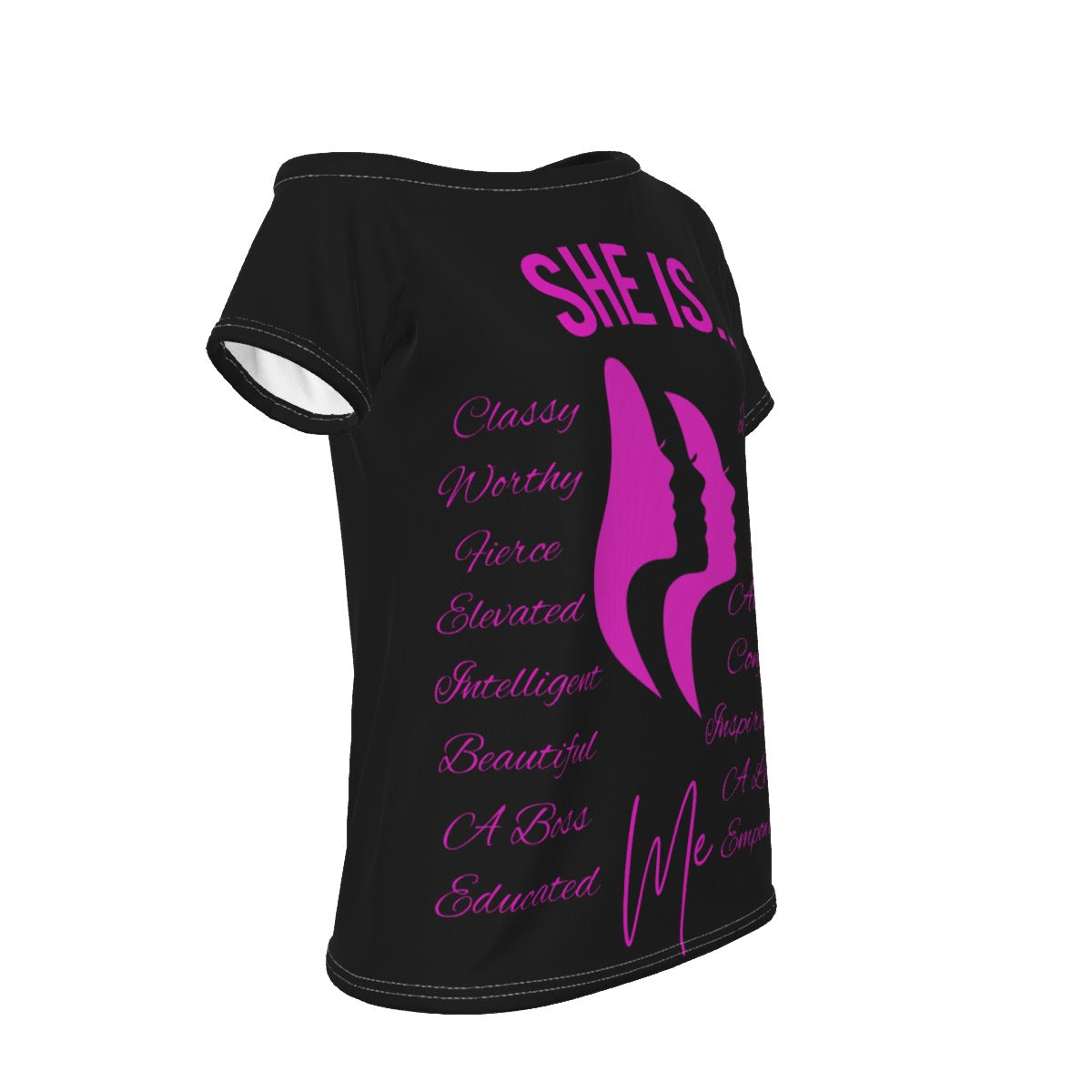 She Is...Jersey All-Over Print Women's Off-Shoulder T-shirt Fuchsia