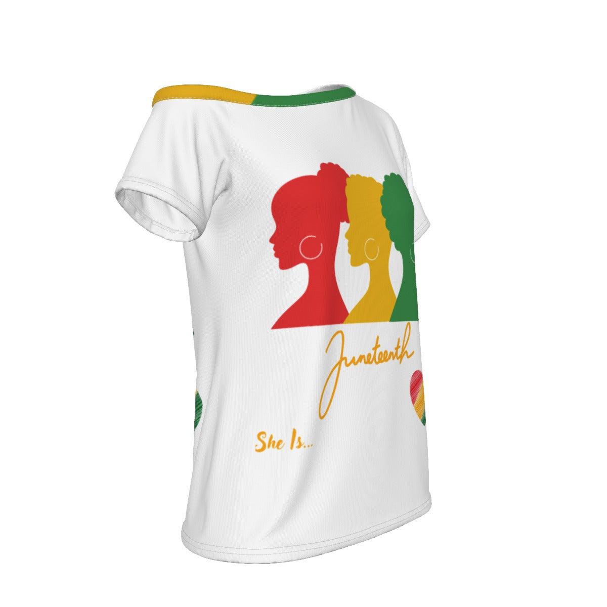 She Is...Juneteenth White All-Over Print Women's Off-Shoulder T-shirt