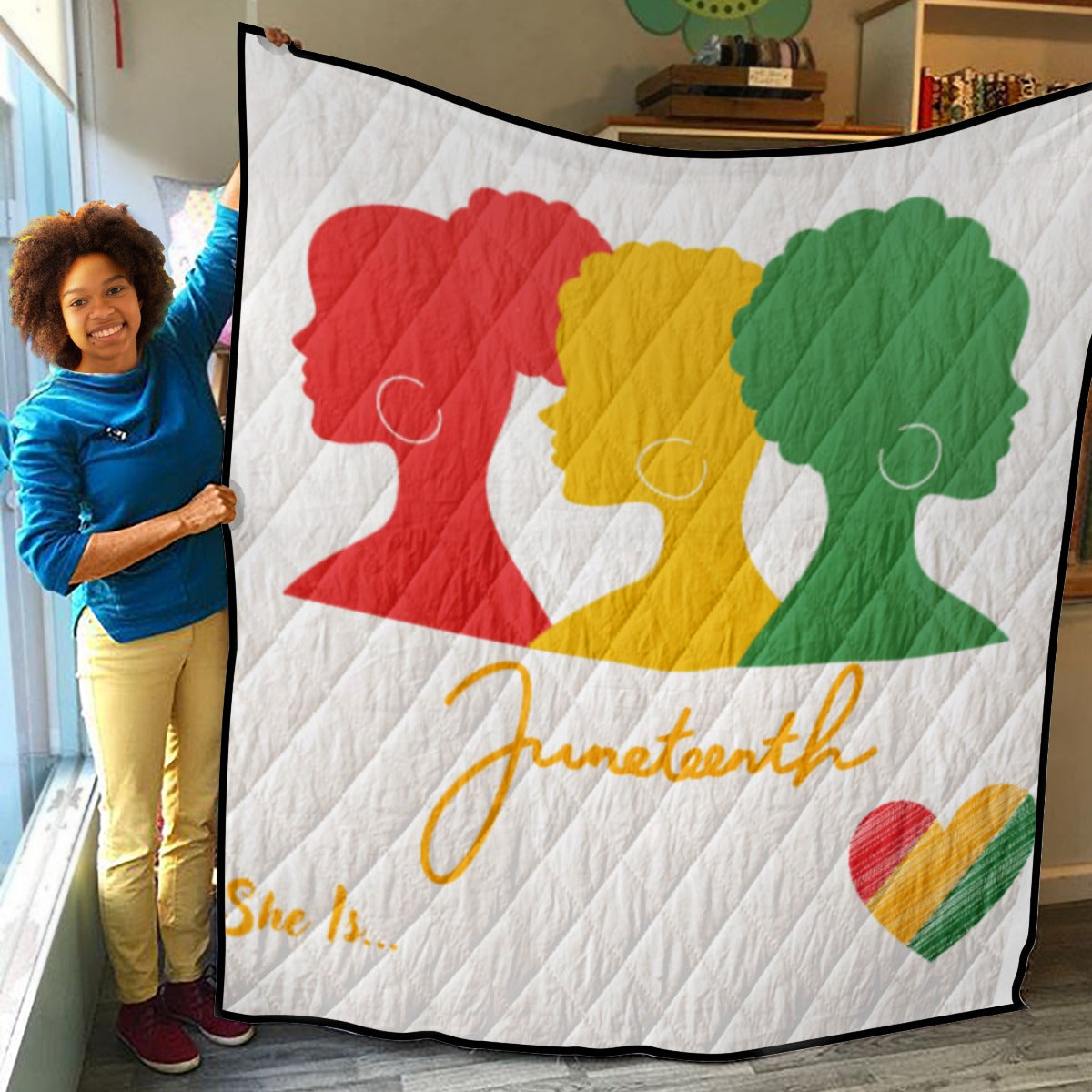 She Is...Lightweight & Breathable Quilt With Edge-wrapping Strips Juneteenth White