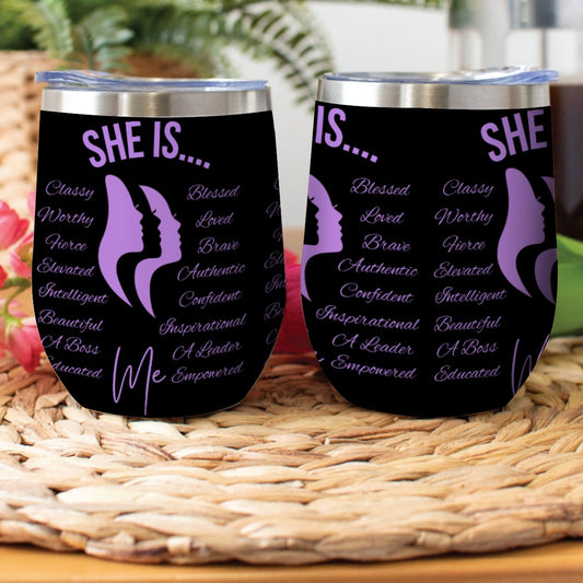 She Is...Stainless Steel Wine Tumbler Purple