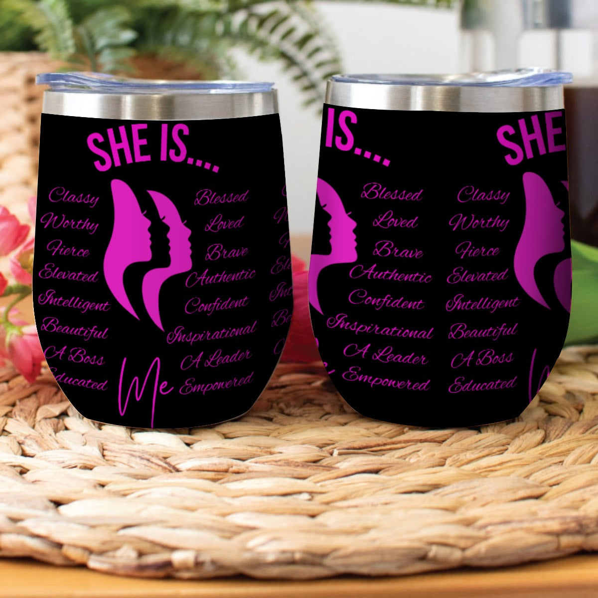 She Is...Stainless Steel Wine Tumbler Fuchsia