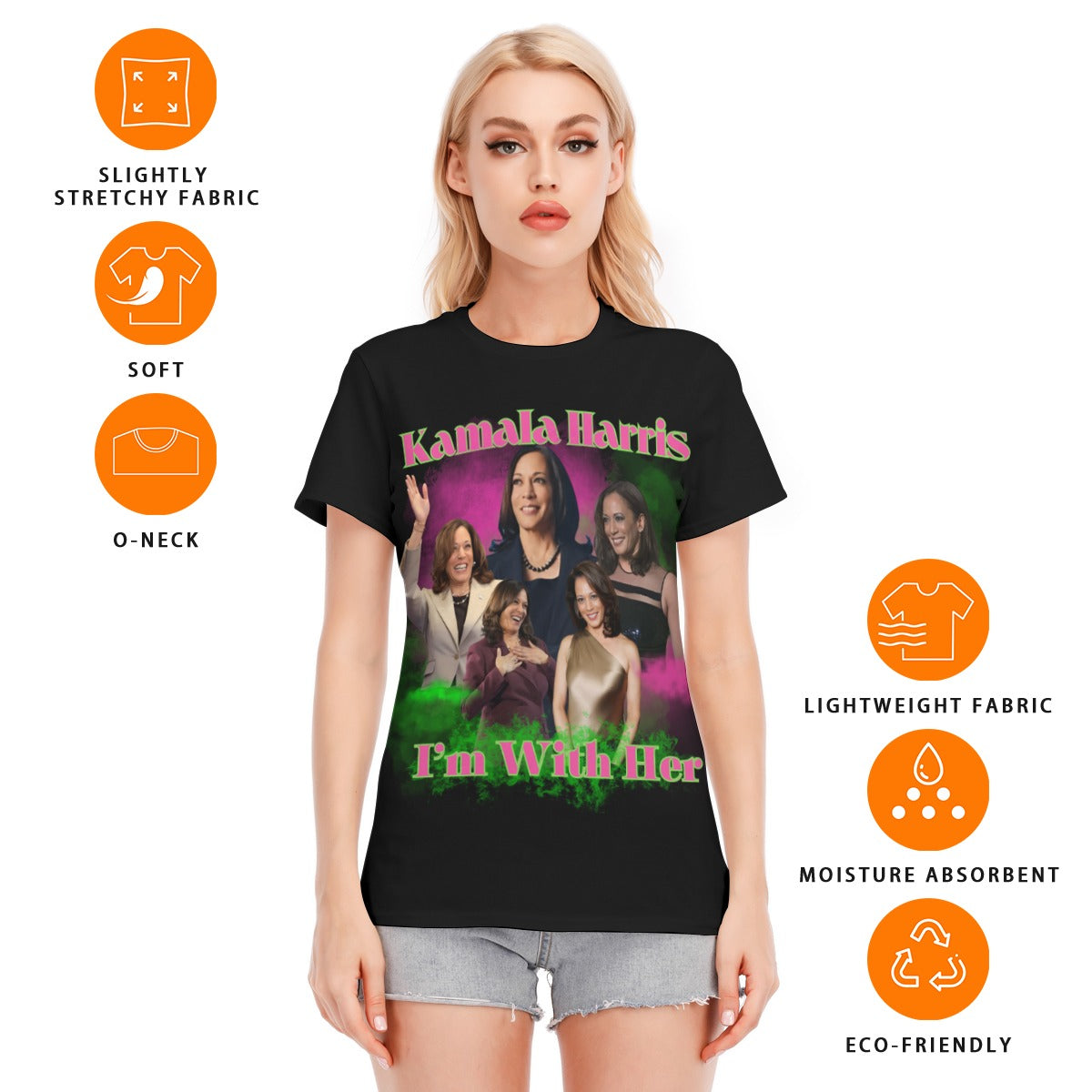 Kamala All-Over Print Women's Round Neck T-Shirt | 190GSM Cotton