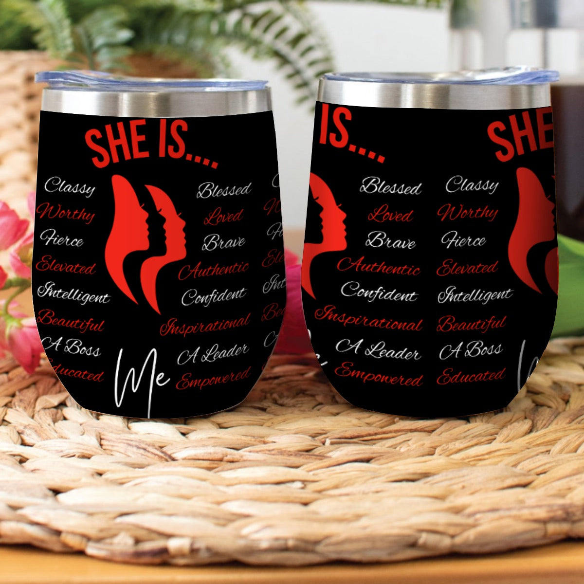 She Is...Stainless Steel Wine Tumbler Red & White