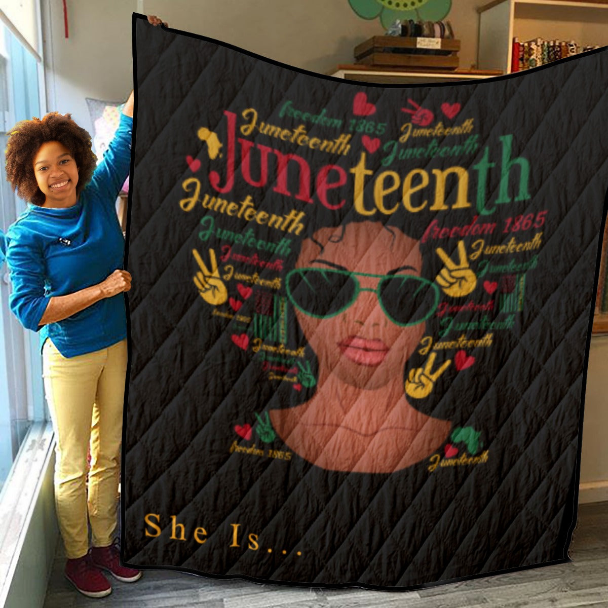 She Is...Lightweight & Breathable Quilt With Edge-wrapping Strips Juneteenth face