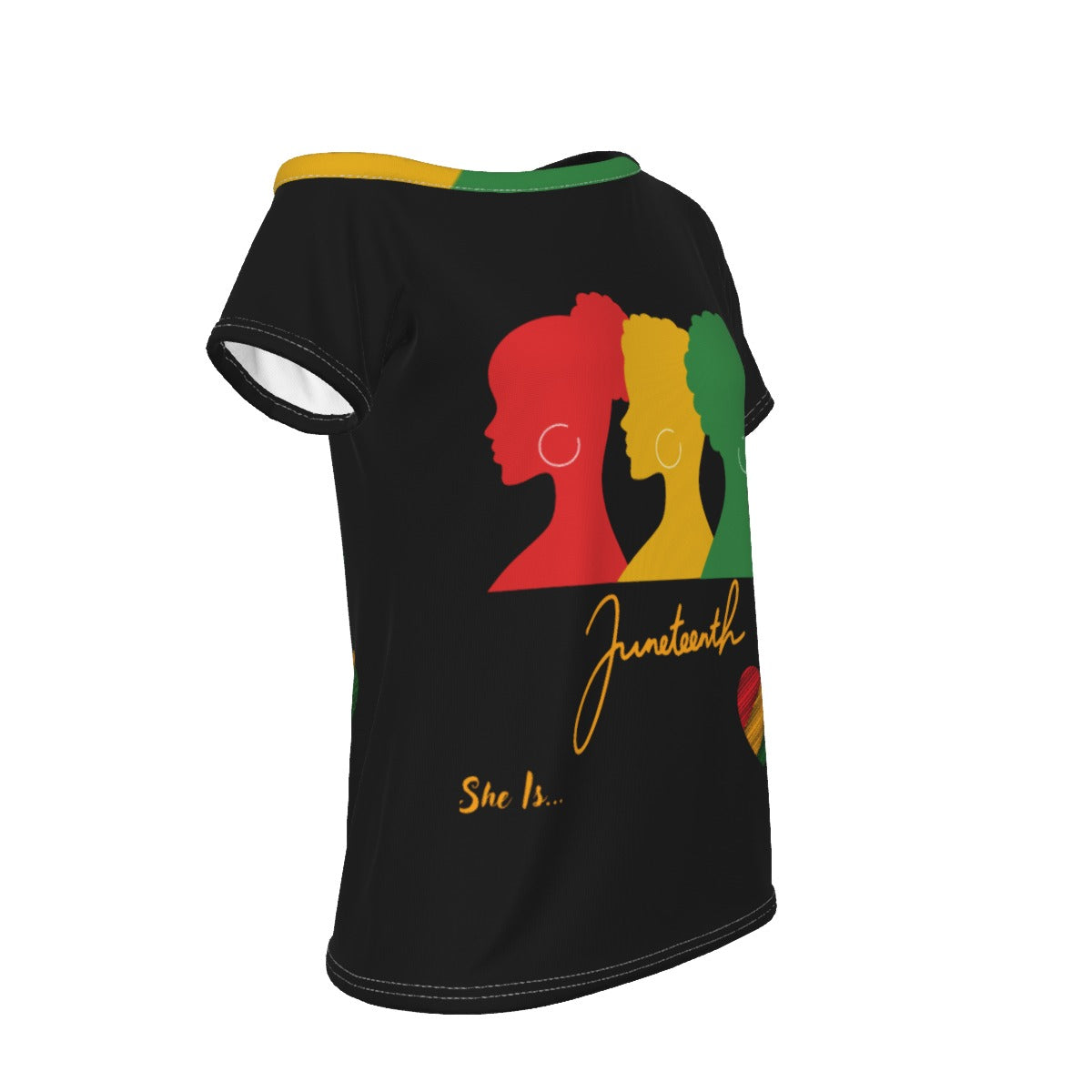 She Is...Juneteenth Black All-Over Print Women's Off-Shoulder T-shirt