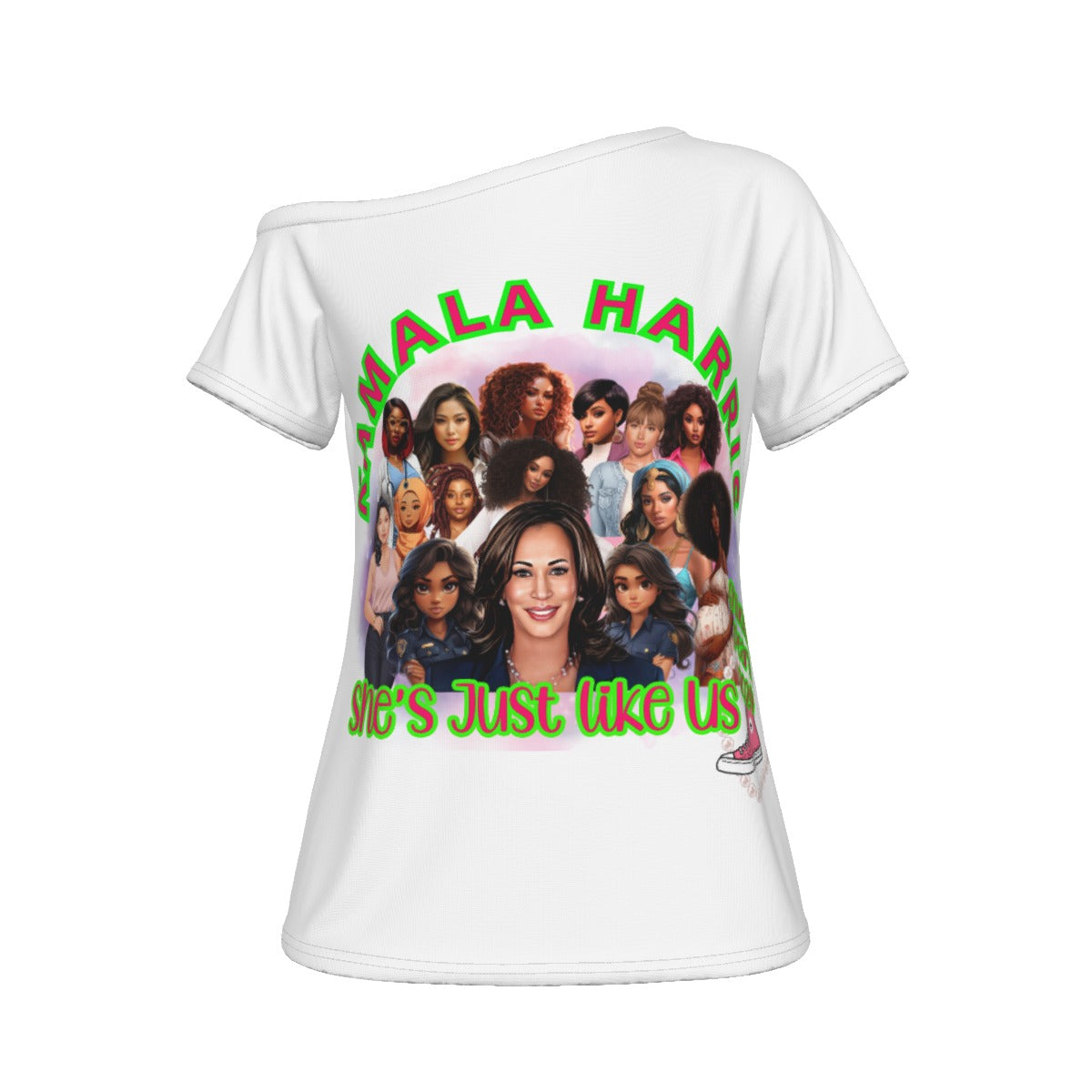 Kamala All-Over Print Women's Off-Shoulder T-shirt