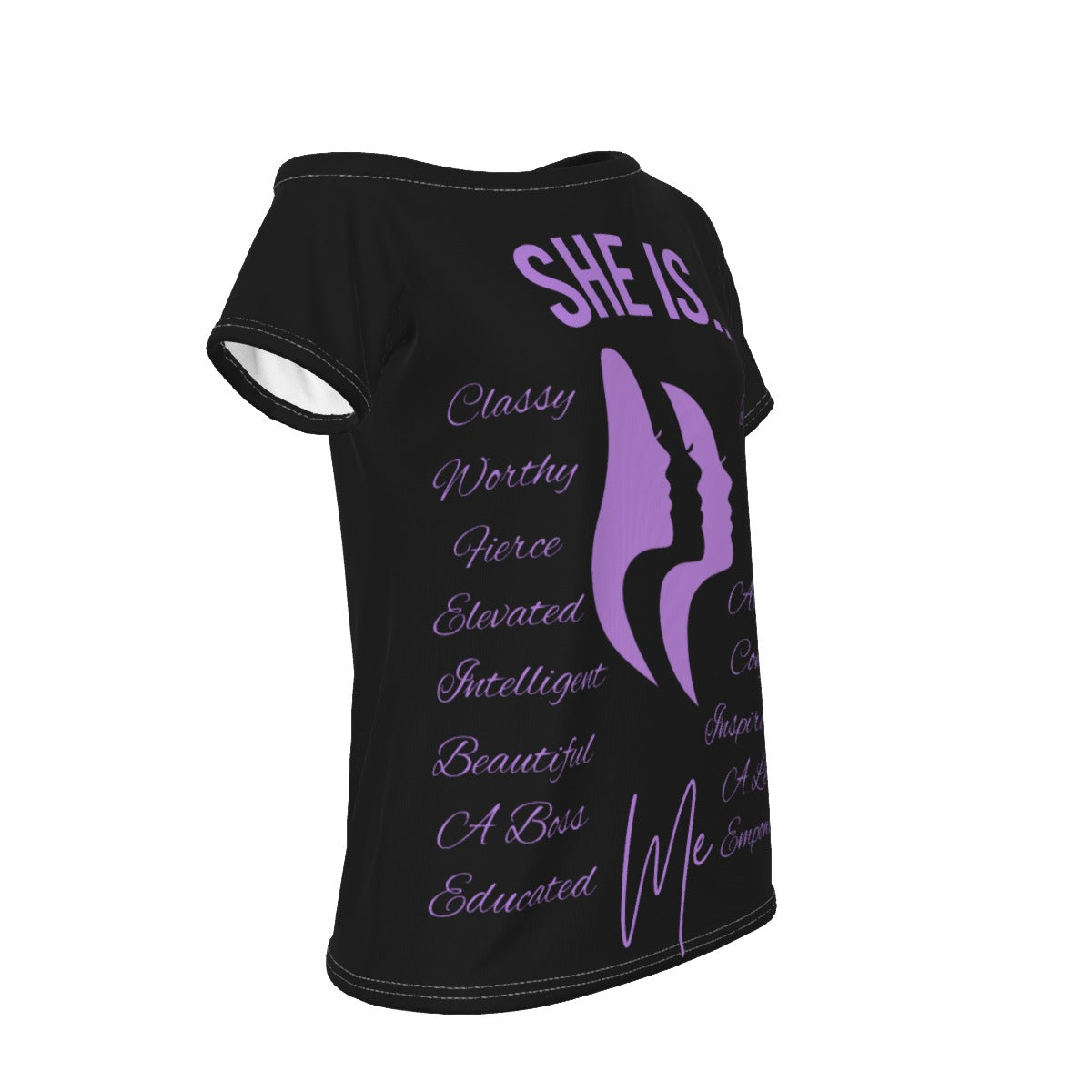 She Is...Jersey All-Over Print Women's Off-Shoulder T-shirt Purple