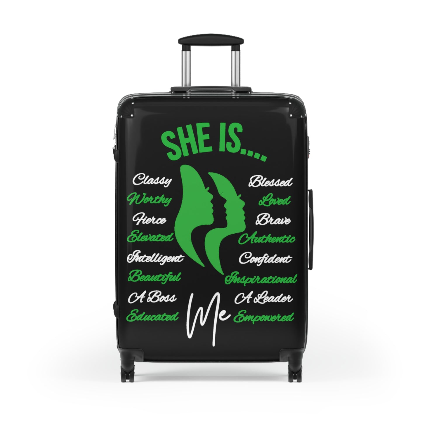 She Is...Travel Luggage Green & White