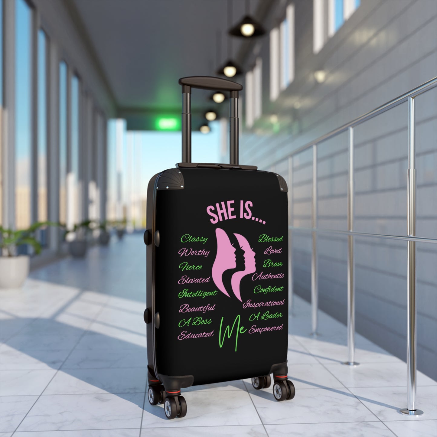 She Is...Travel Luggage Pink & Green