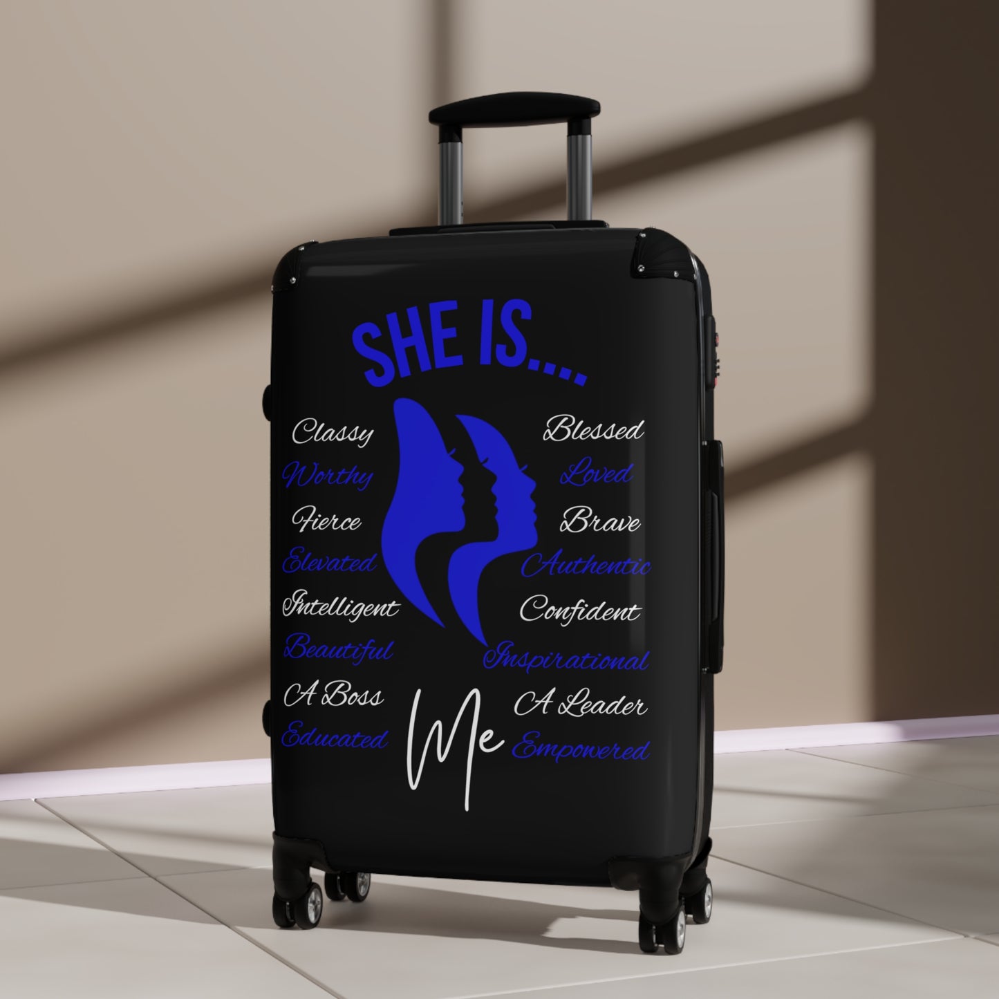 She Is...Travel Luggage Blue & White