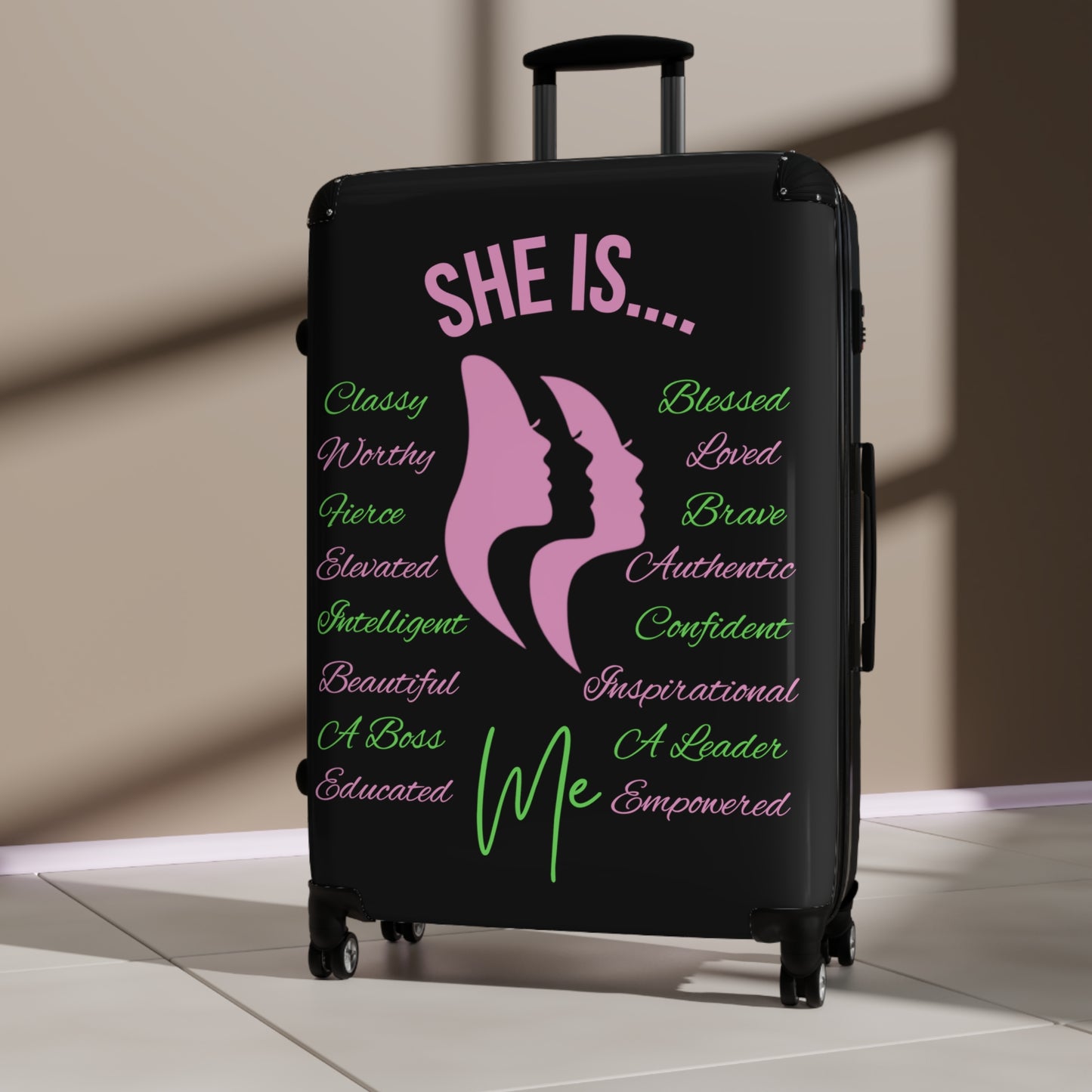 She Is...Travel Luggage Pink & Green