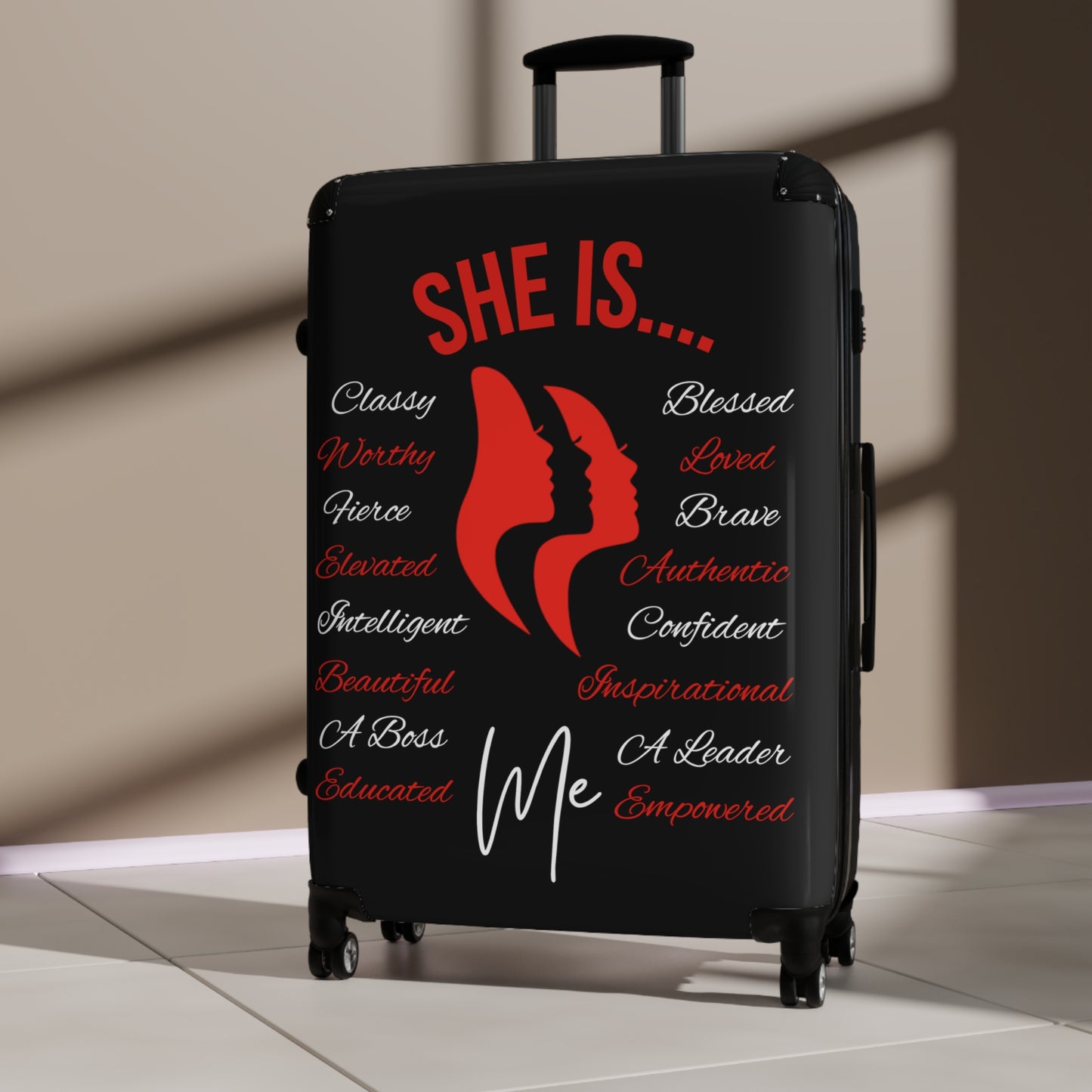 She Is...Travel Luggage Red & White