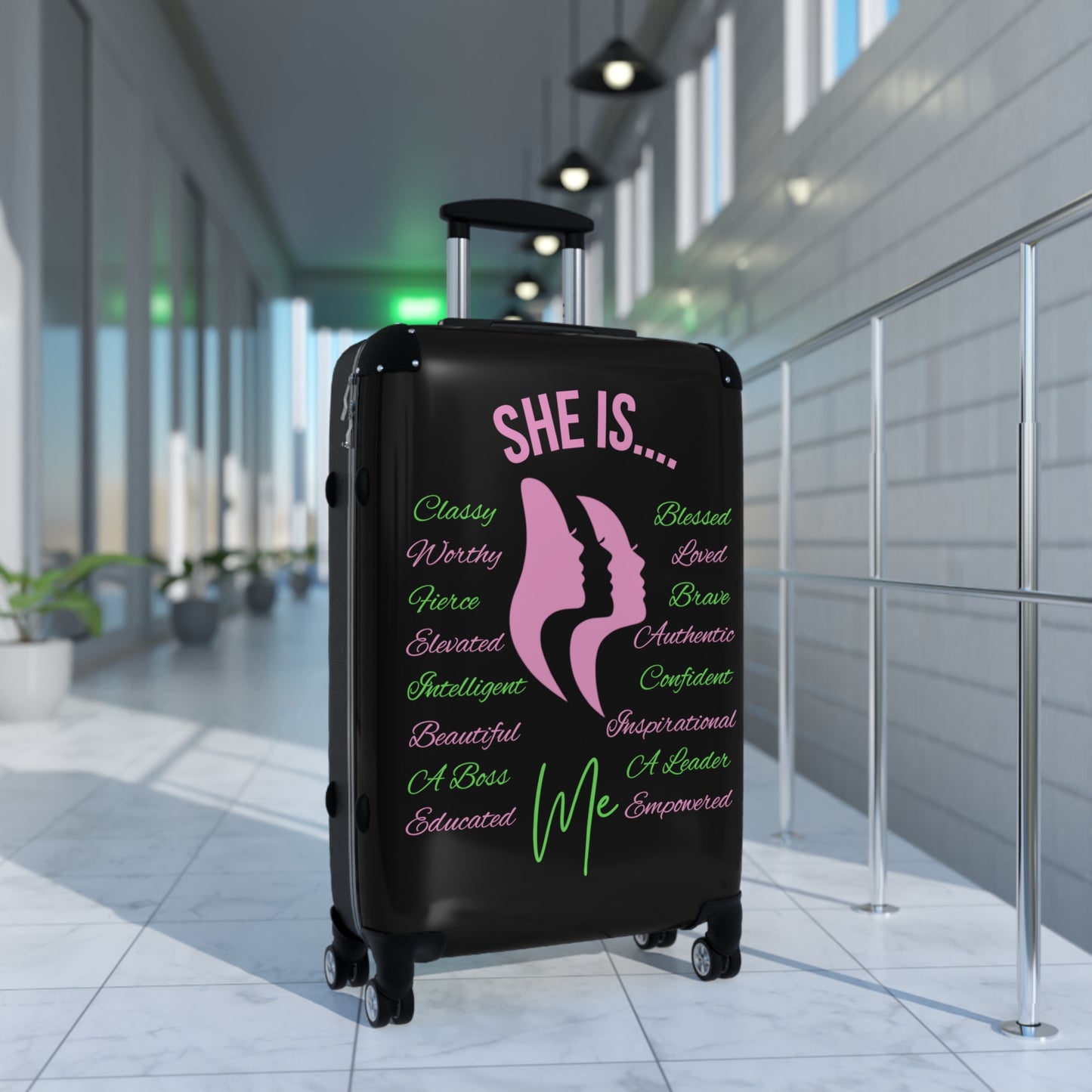 She Is...Travel Luggage Pink & Green