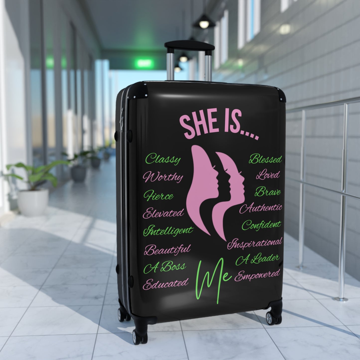 She Is...Travel Luggage Pink & Green