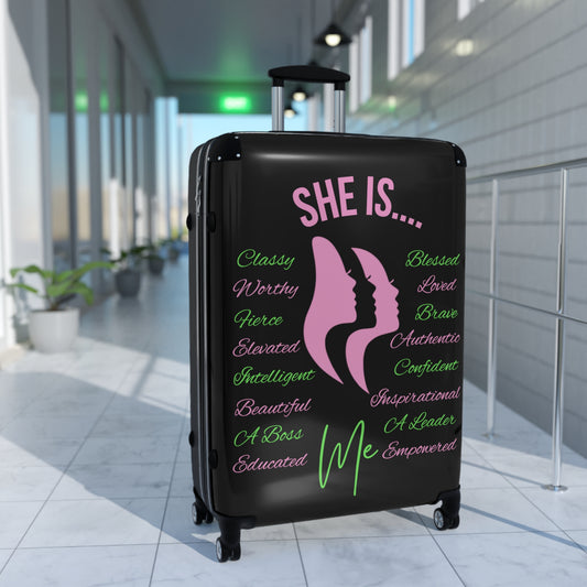 She Is...Travel Luggage Pink & Green