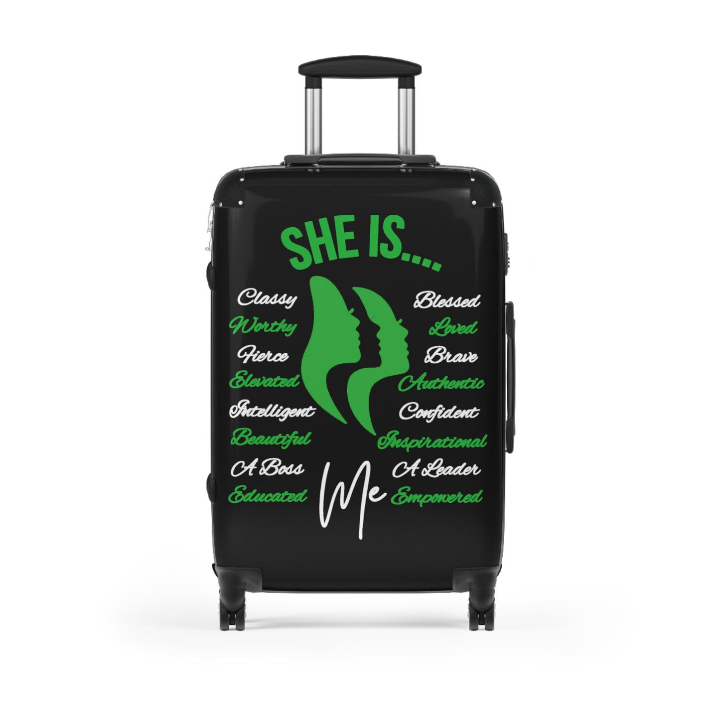 She Is...Travel Luggage Green & White