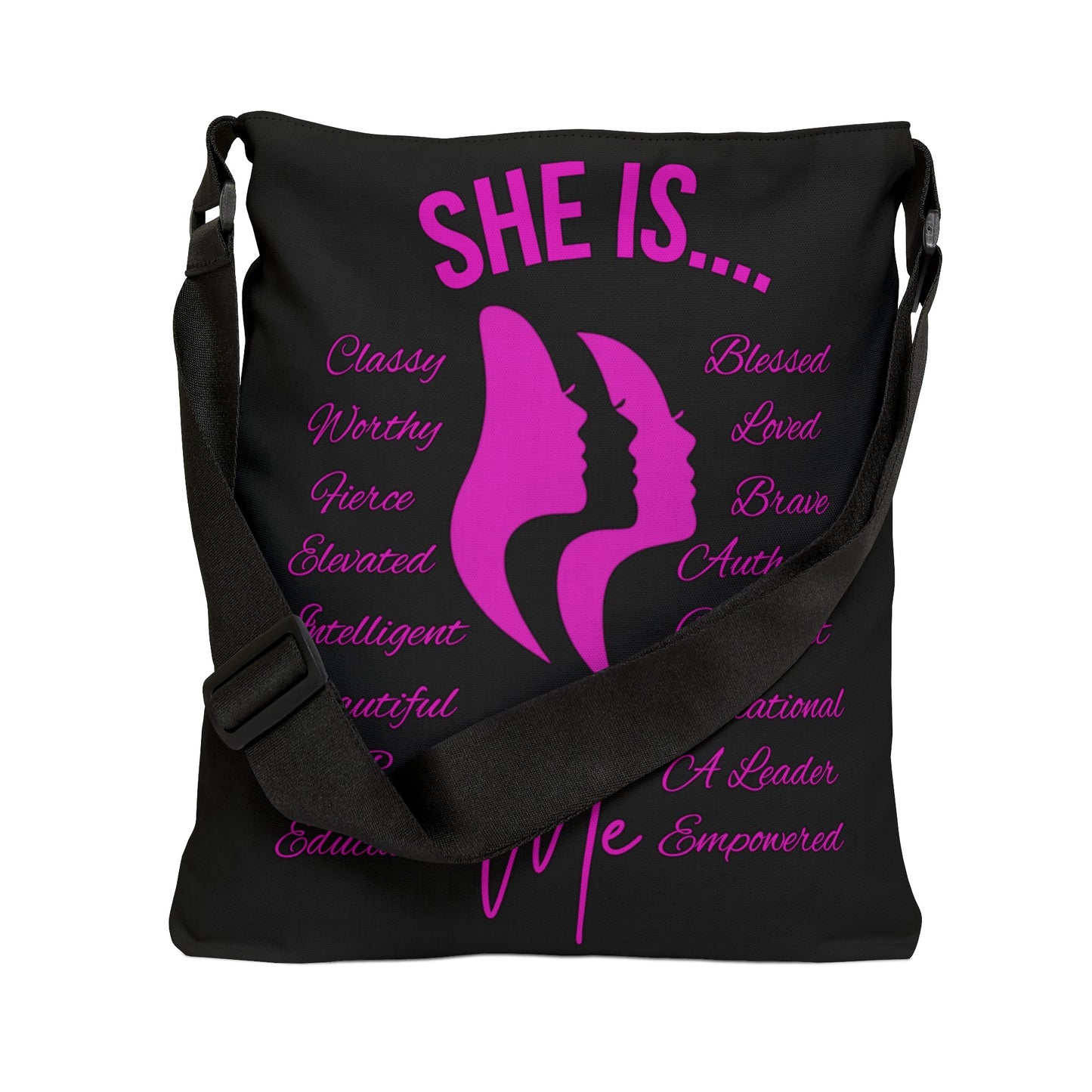 She Is... Adjustable Tote Bag (AOP) Fuchsia