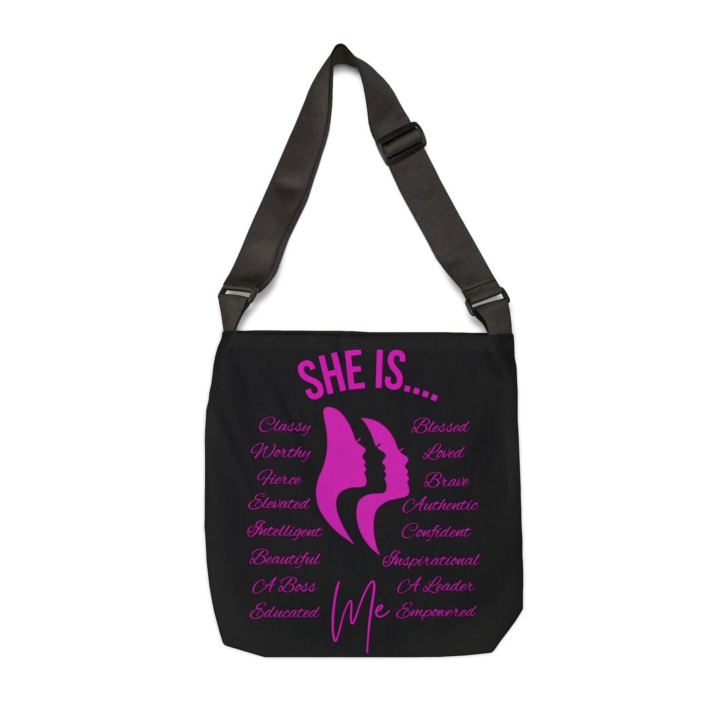 She Is... Adjustable Tote Bag (AOP) Fuchsia